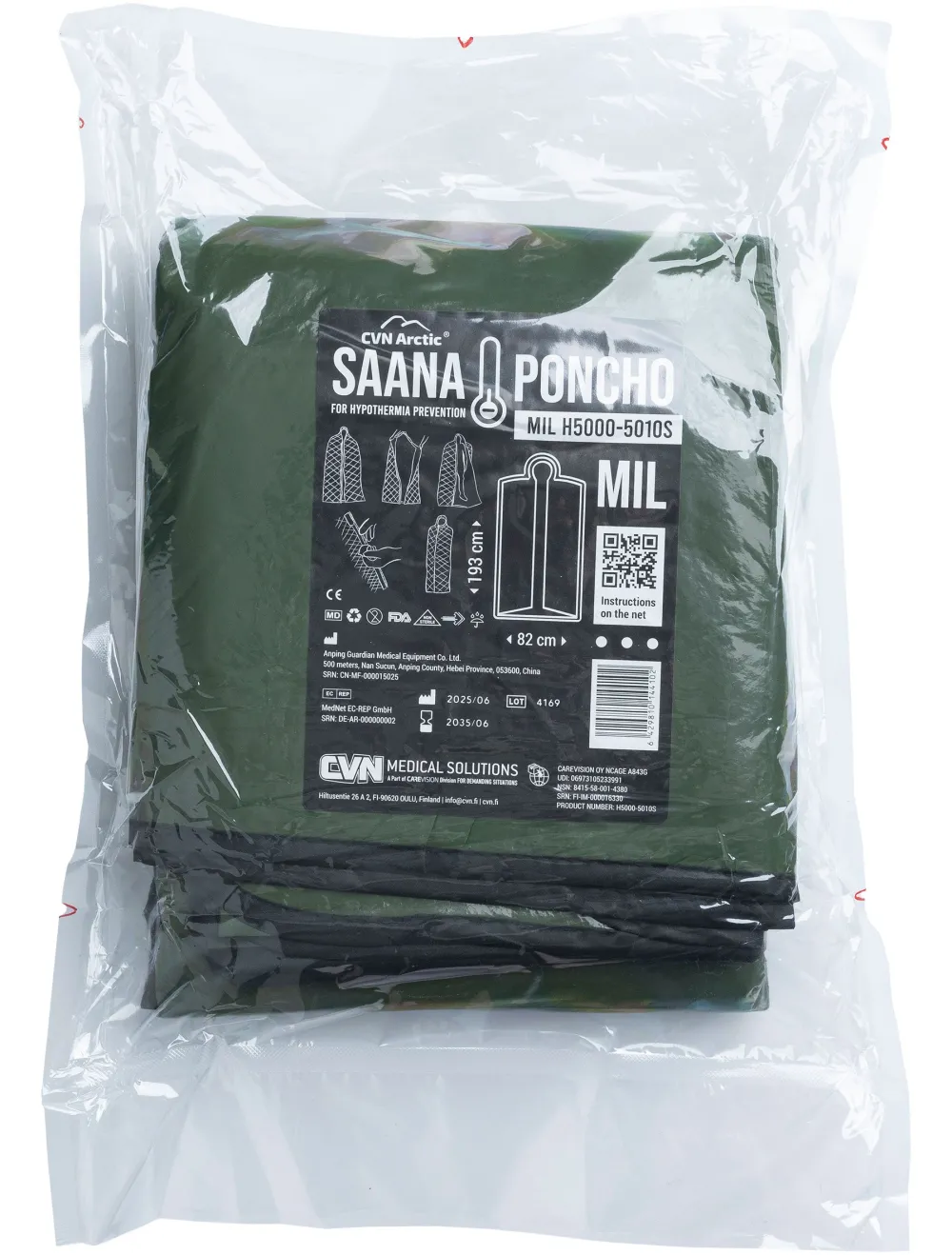 CVN Medical Solutions Ensiapu ^ CVN Arctic Saana lämpöponcho, vihreä