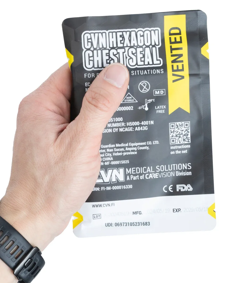 CVN Medical Solutions Ensiapu ^ CVN Hexagon Chest Seal venttiilillinen ilmarintasidos, 2-Pack