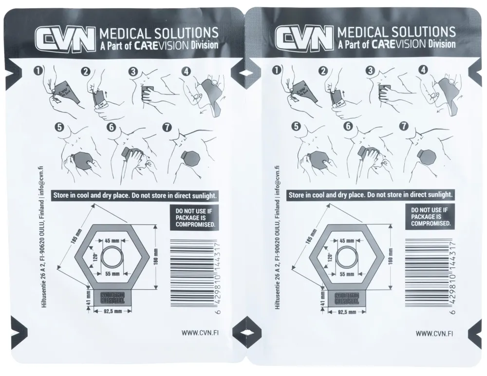 CVN Medical Solutions Ensiapu ^ CVN Hexagon Chest Seal venttiilillinen ilmarintasidos, 2-Pack